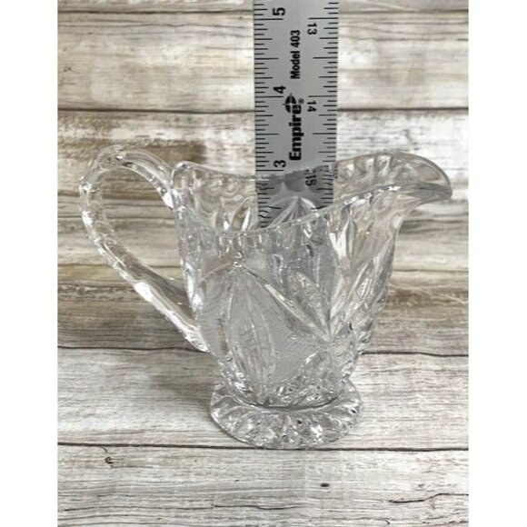 Vintage European Cut Crystal Creamer & Sugar Bowl Set Diamond & Fan Pattern - Picture 8 of 10